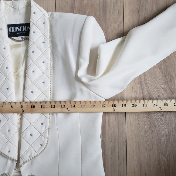 Criscione Skirt Suit  Womens XS White Rhinestone Formal Vintage Set Rock USA - Picture 4 of 16